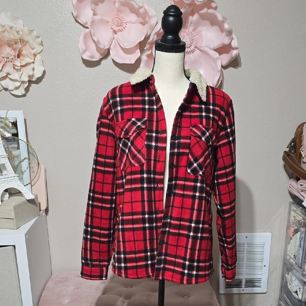 Soho Red and Black Plaid Women's Utility Jacket